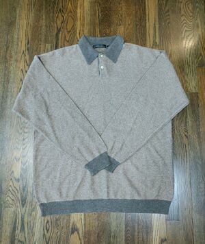 100% Cashmere Sweater Men's XL Light Brown Dark Brown V-Neck Collar Pullover EUC